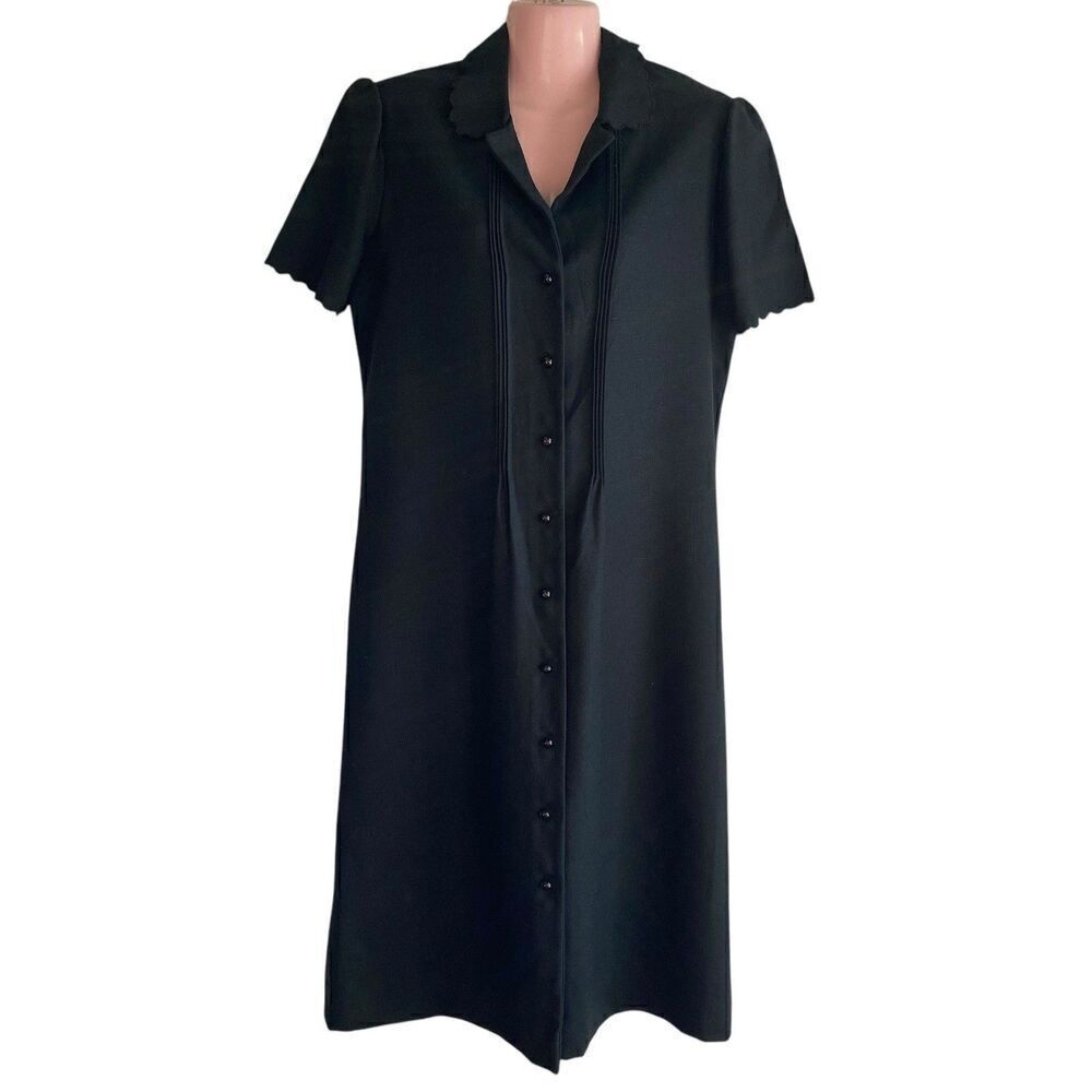 Vintage Parade NY Shirt Dress Size 10 Black Linen Short Sleeve Knee Length